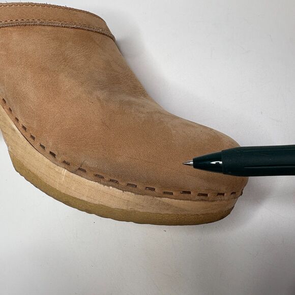 WEAR IN GOOD HEALTH Tan Suede Wood Clogs Womens Size EU 40/US 8-8.5 - Picture 8 of 8